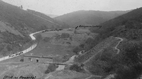 Aggertalsperre: Blick ins Aggertal vor dem Bau der Talsperre
