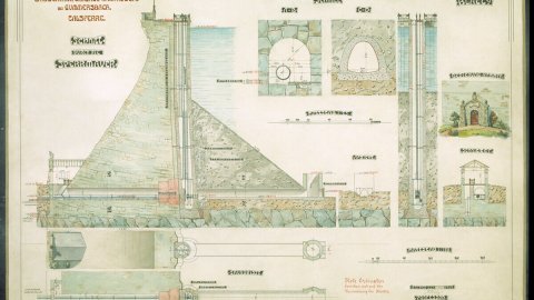Schnittzeichnung der Sperrmauer der Aggertalsperre von 1904
