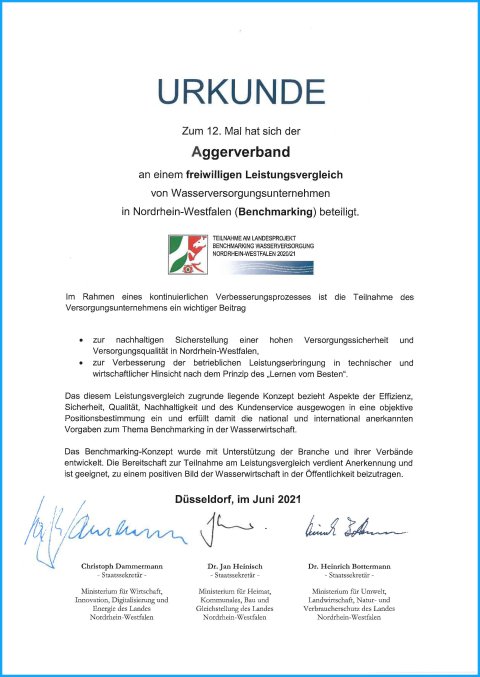 Aggerverband erhält Urkunde "Benchmarking"
