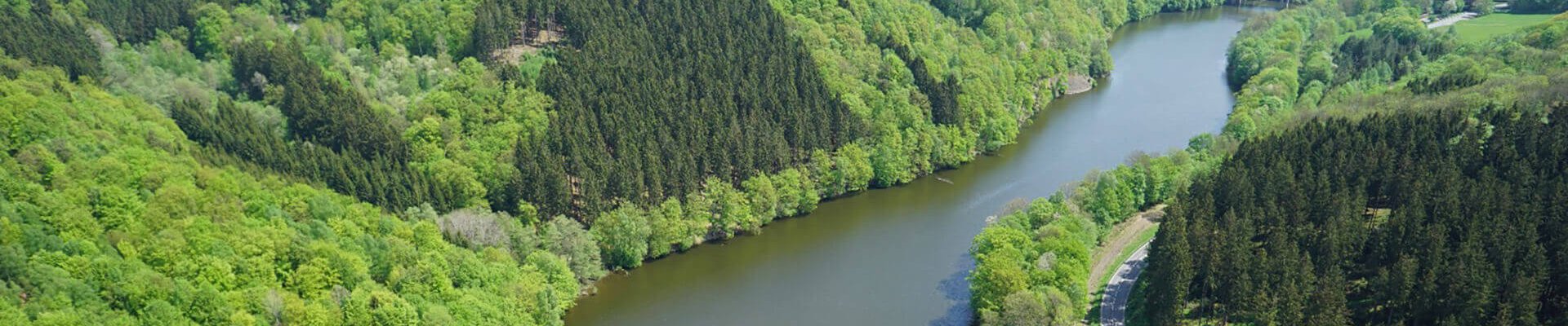 Stauweiher Bieberstein aus der Vogelperspektive