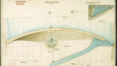 Grundrisszeichnung der Sperrmauer der Aggertalsperre von 1904